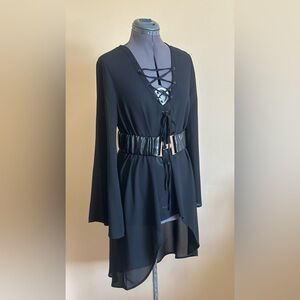 Cliche Couture Elegant Black Lace-Up Short to Long Shirt